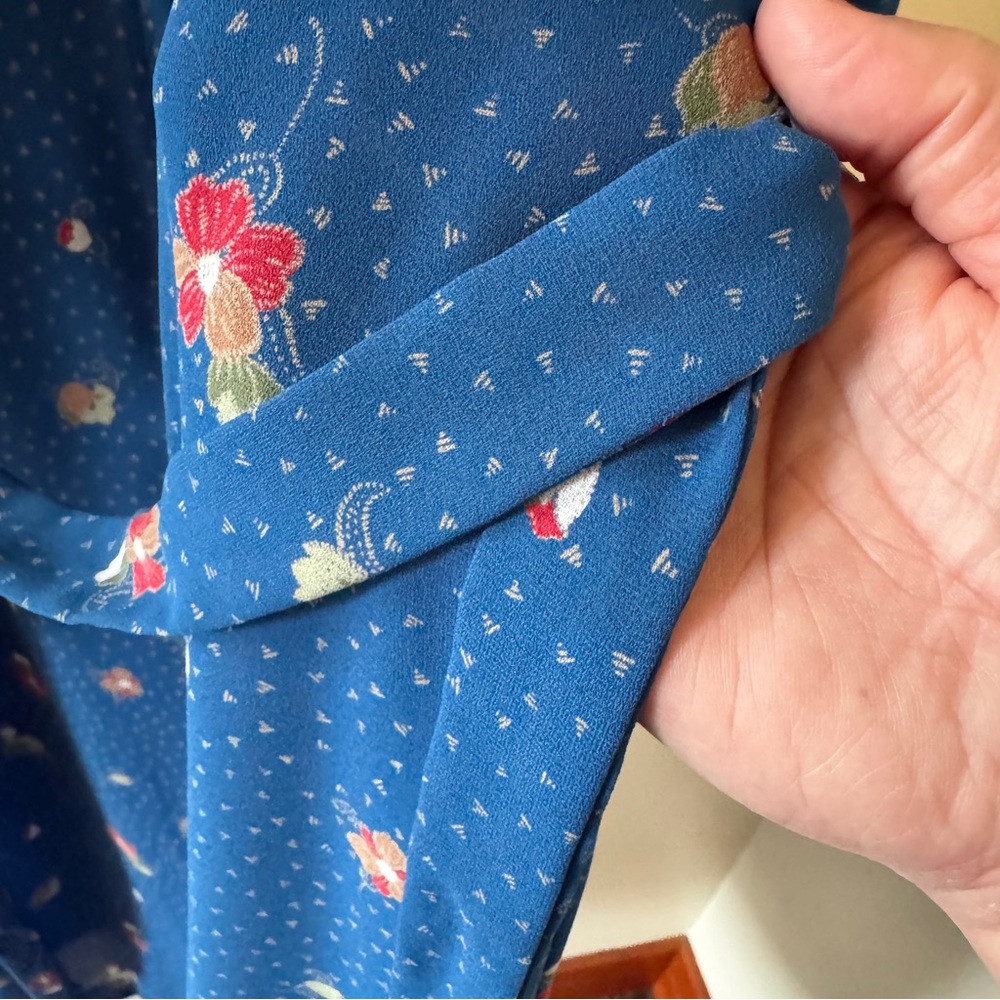 Vintage Tall Girl Prairie Midi Dress Blue Floral Ruffle Collar Size 12 Tall - Picture 10 of 16